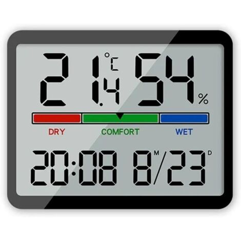 Réveil électronique numérique LCD grand écran horloge murale thermomètre affichage de l'humidité (noir, 8280)