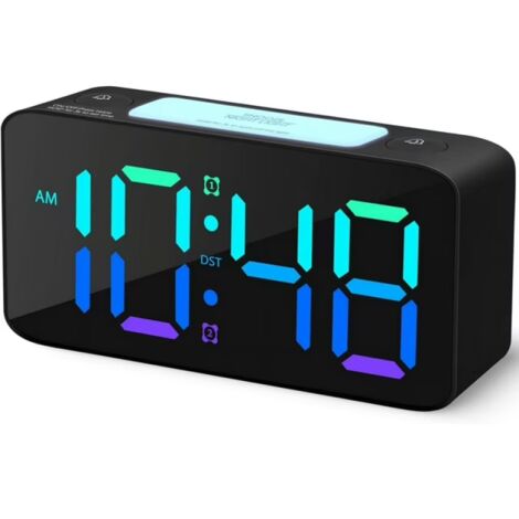 Réveil électronique, réveil étudiant avec veilleuse 7 couleurs, horloge numérique à volume réglable, chargeur USB, petit réveil de chambre, noir