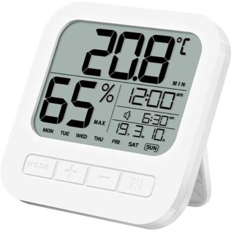 Réveil électronique température humidité calendrier 12 heures/24 heures horloge de bureau réveil indépendant interrupteur Snooze mur numérique LED horloge (couleur : blanc) 1pc