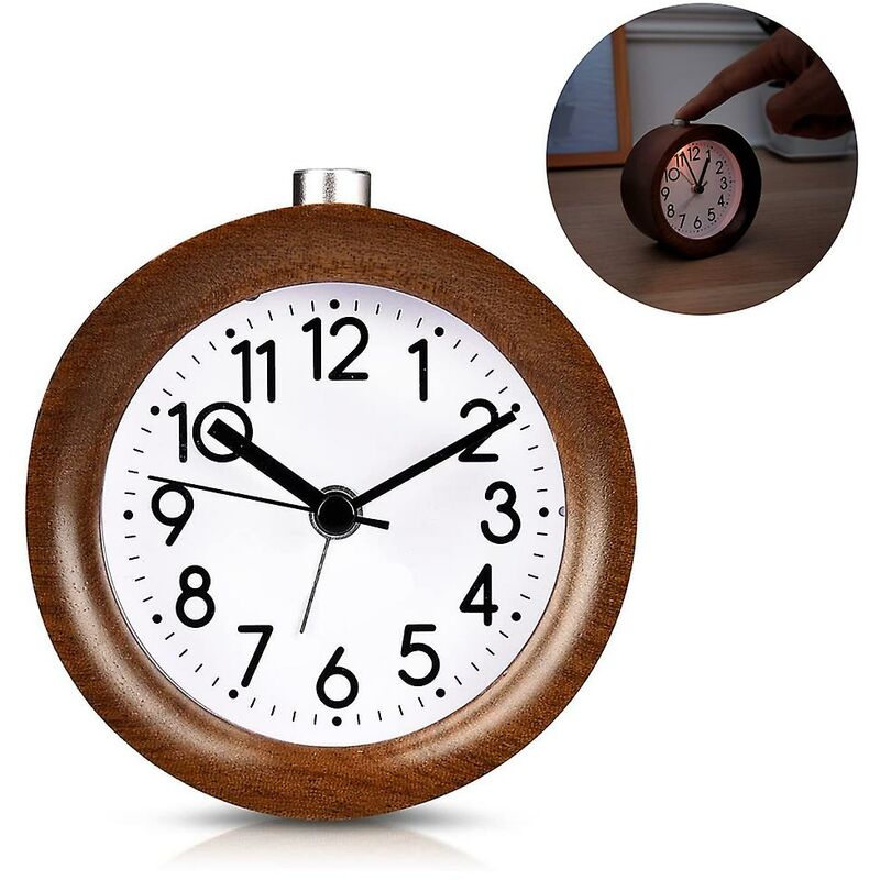 Réveil en bois analogique avec Snooze - Horloge rétro avec voyant d'alarme à cadran - Horloge de table en bois vintage silencieuse