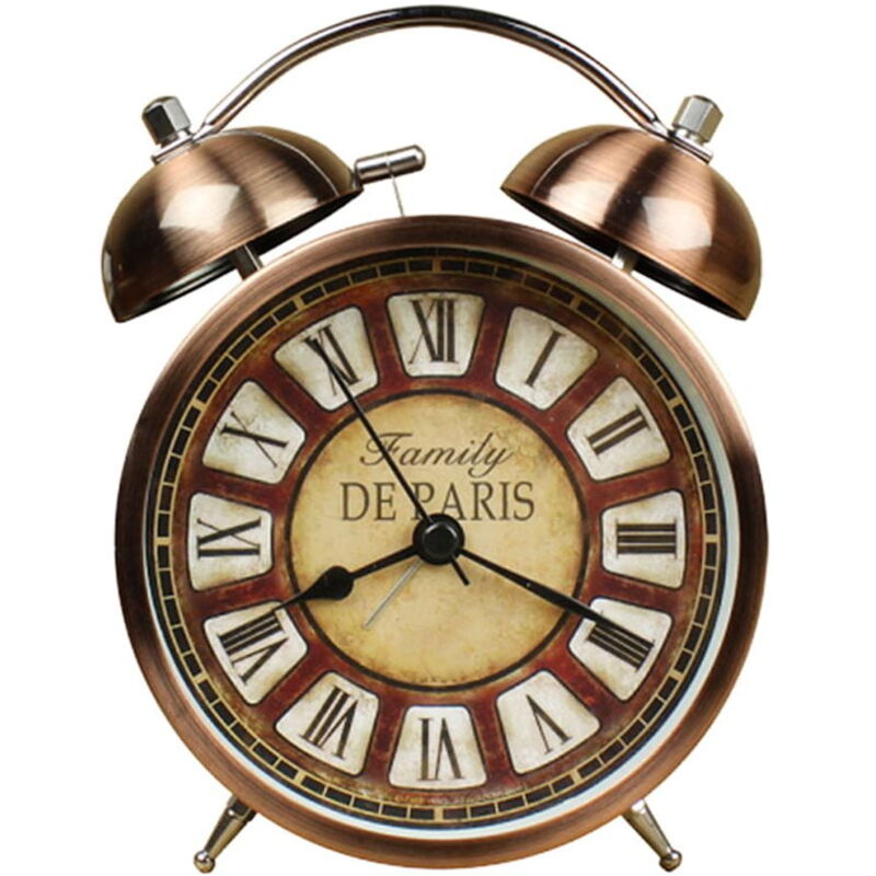 Feiyue - réveil en métal rétro vintage, réveil créatif en métal, réveil de bureau de style européen pour la maison sans pile (café)