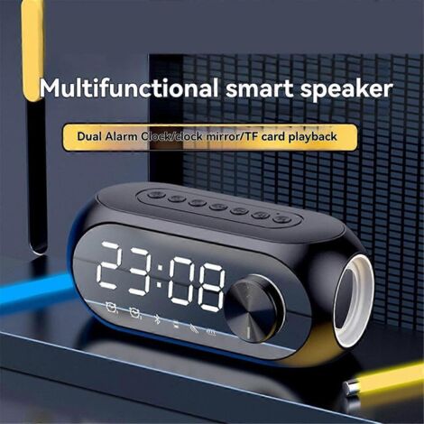 Réveil, enceinte Bluetooth portable, radio, musique, mini-woofers, blanc