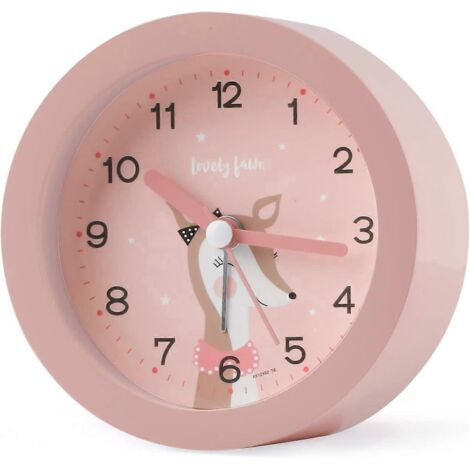 Réveil enfant analogique silencieux sans tic-tac, mignon, avec veilleuse, idéal pour les voyages et les études (rose).