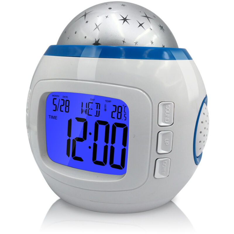 Réveil Enfant avec Projecteur d'Étoiles Veilleuse LED Lumineuse Musicale Cadeaux de Noël Cadeaux d'Anniversaire pour Garçons Filles Bébé,