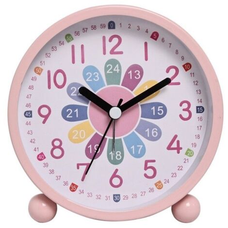 Réveil enfant en métal silencieux sans tic-tac-Avec veilleuse rose et design compact pour chambre-Apprentissage autonomie précoce
