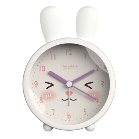 Réveil enfant JUSTUP avec motif animal mignon chien/chat, silencieux, sans tic-tac, en silicone, veilleuse, idéal pour les voyages --- Lapin blanc