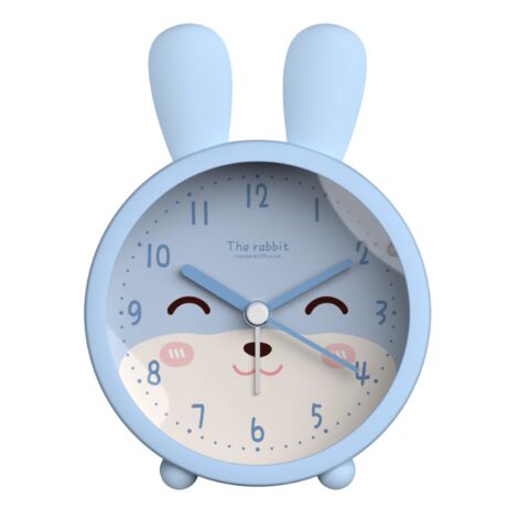 Réveil enfant JUSTUP avec motif animal mignon chien/chat, silencieux, sans tic-tac, en silicone, veilleuse, idéal pour les voyages --- Lapin bleu