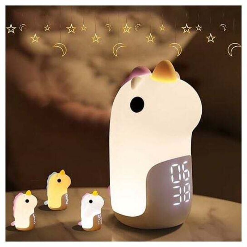 Tigrezy - Réveil Enfant Lumineux 3 Couleurs Veilleuses Jour/Nuit Rechargeable, led Réveil Numérique avec Jolie Forme de Licorne pour Fille Garçons