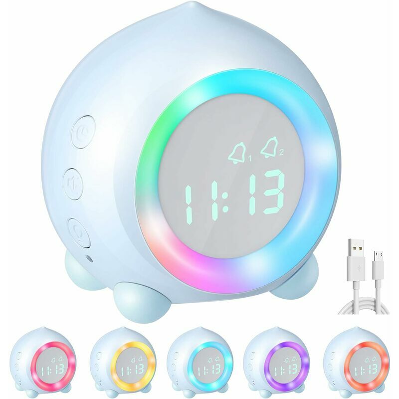 Réveil Enfant, Lumineux LED Numerique en USB Charge, Réveil Veilleuse Fille Garcons Volume Réglable Snooze Réveil Bleu