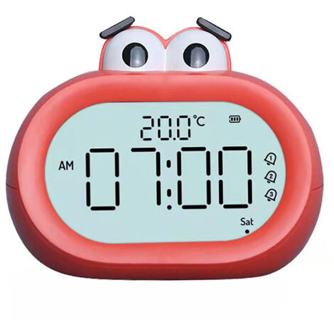 Réveil Enfant Mignon à LED avec Veilleuse Rouge, Fonctionne sur Piles, Numérique et Intelligent