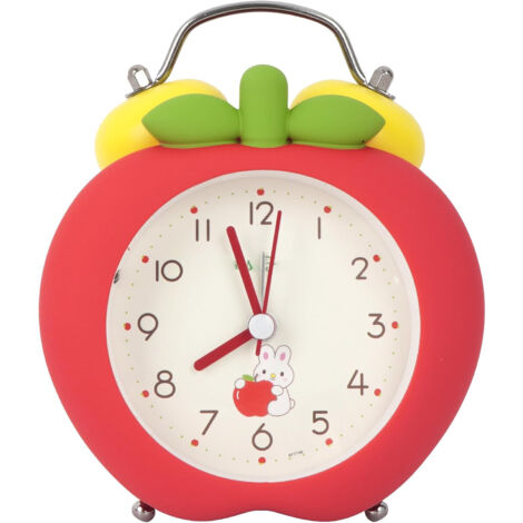Réveil Enfant Mignon en Forme de Fraise/Pomme, Double Cloche, Alarme Forte, Aiguilles Silencieuses, Rétroéclairage pour Nuit, Réveil Analogique