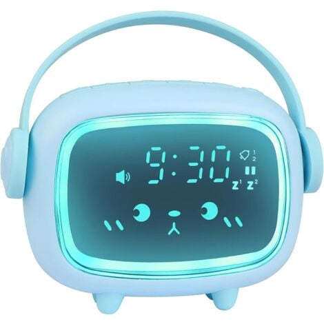 Réveil Enfant, Reveil enfant educatif jour/nuit radio reveil enfant reveil lumineux veilleuse enfant reveil numerique, Entraînement au sommeil, Lampe de nuit à commande vocale(Bleu)