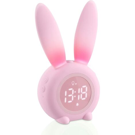 Réveil Enfant, Réveil Lumineux pour Enfants, Réveil Lapin Mignon, Lampe Chevet Fonction Snooze, Affichage Automatique Temps/Date/Température, veilleuse, Cadeau fête pour Enfants, Filles - Rose