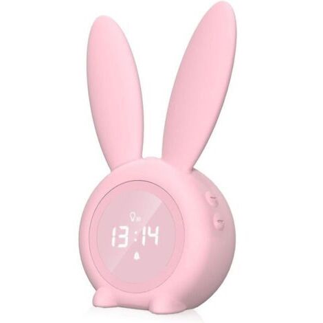 Réveil enfant, veilleuse lapin mignonne avec fonction snooze, réveil lumineux pour filles et garçons, veilleuse programmable, rose