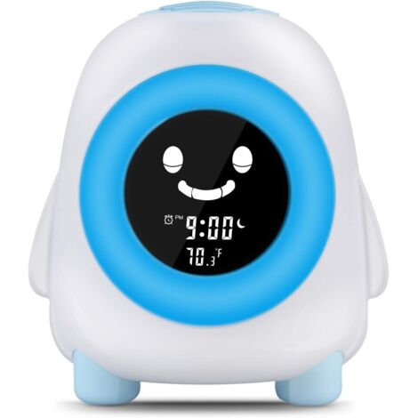 Réveil Enfant,Lampes de Réveil 5 Couleurs 5 Sons Lumière de Nuit Lampe de Table Lampe De Chevet Réveil Numérique Affichage Température Bon Cadeau pour Enfant Bébé-Fei Yu