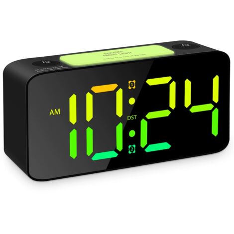 Réveil étudiant RGB 7 pouces avec veilleuse 7 couleurs, volume réglable, alimentation USB, horloge de chambre