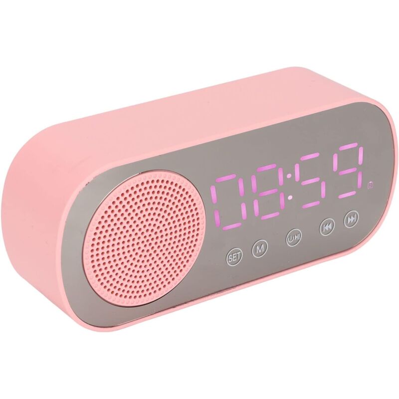 réveil fille, radio réveil rose, réveil Bluetooth, haut-parleurs Hi-Fi, écran miroir LED, charge micro USB, radio FM, horloge numérique lecture et