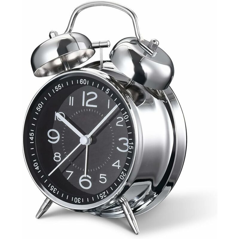 Réveil fort pour adultes dormeurs lourds, quartz silencieux de 10,2 cm avec rétroéclairage, double cloche (gris)