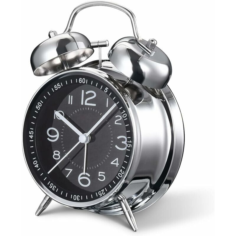 Start - Réveil fort pour adultes dormeurs lourds, quartz silencieux de 10,2 cm avec rétroéclairage, double cloche (gris)
