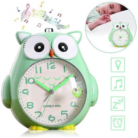 Réveil hibou pour enfants - Sans tic-tac - Veilleuse - Fonction snooze - Lumière jaune tamisée