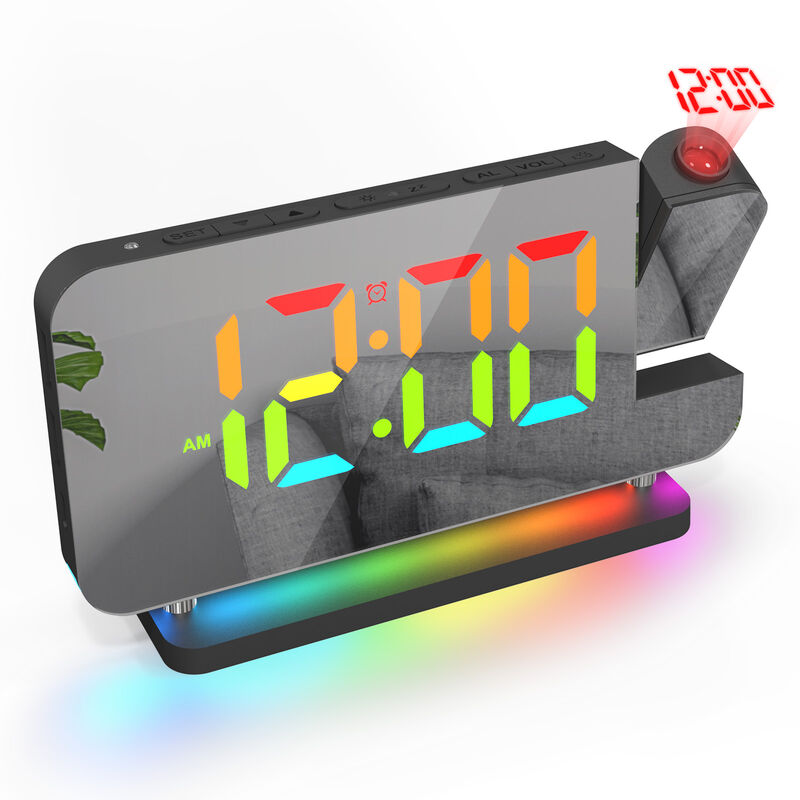 Kingso - Réveil Horloge électronique led colorée avec veilleuse projection pour décoration de la maison Noir Hasaki