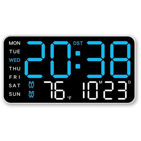 Réveil/horloge murale à affichage numérique, alimenté uniquement par câble USB, affichage LED sans cadre (rectangulaire bleu).