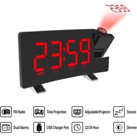 Réveil Horloge numérique reveil matin avec radio avec port de chargeur USB Pour recharger le téléphone Projection temporelle