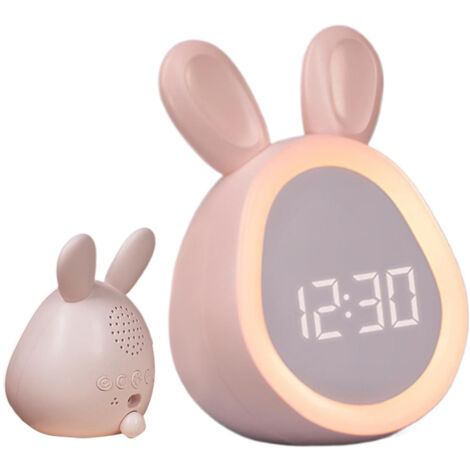 Réveil lapin mignon avec veilleuse, réveil numérique LED (rose)