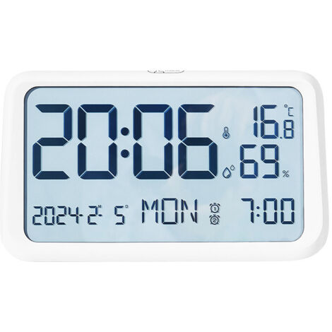 Réveil LCD, horloge multifonction pour salon, horloge de chambre, veilleuse - blanc