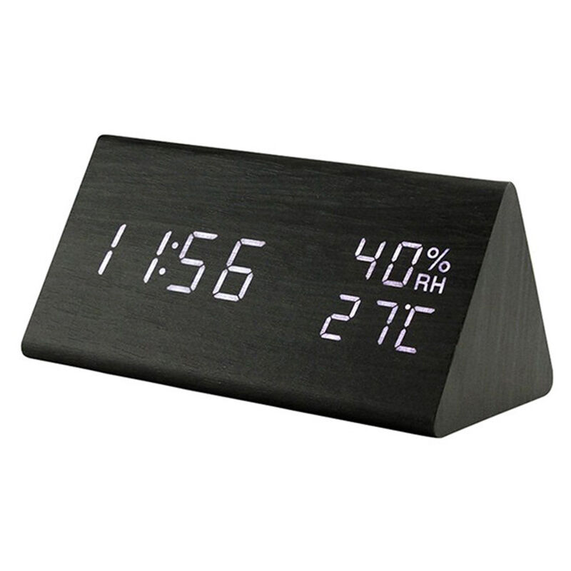 Réveil LED en bois, avec affichage de la température et de l'humidité