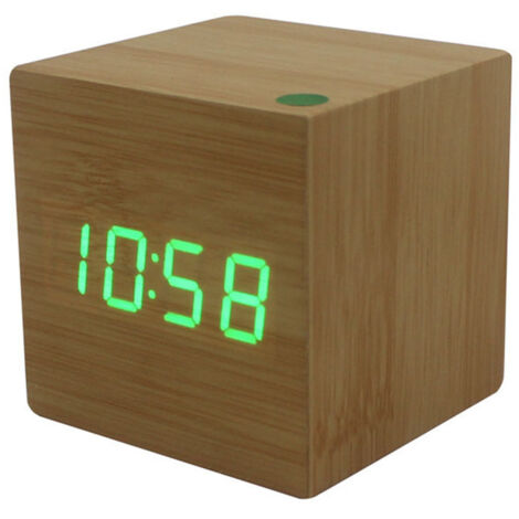 Réveil LED en bois avec affichage numérique électronique pour l'heure horloge muette cube alarme en bois pour chambre à coucher avec LED