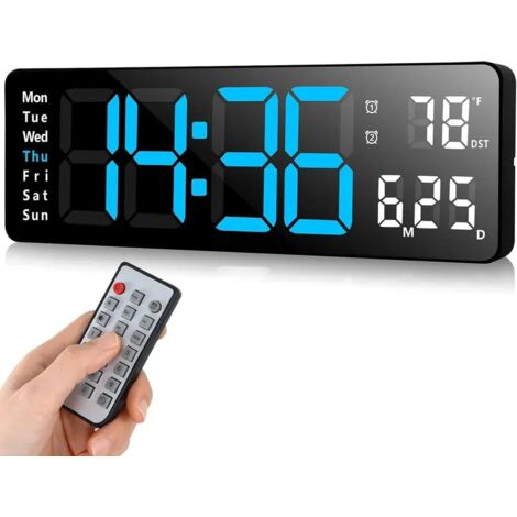 Réveil LED, horloge murale numérique, horloge murale USB, minuteur avec télécommande, réveil de voyage 13 pouces, double alarme, affichage de la température