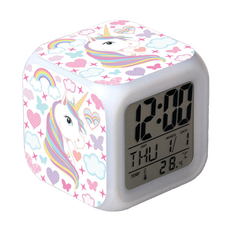 Cyslmuk - Réveil Licorne pour Enfants, Veilleuse Réveil Filles Réveil Numérique Réveil sans Tique pour Débutants Scolaires, Cadeau de Fête des