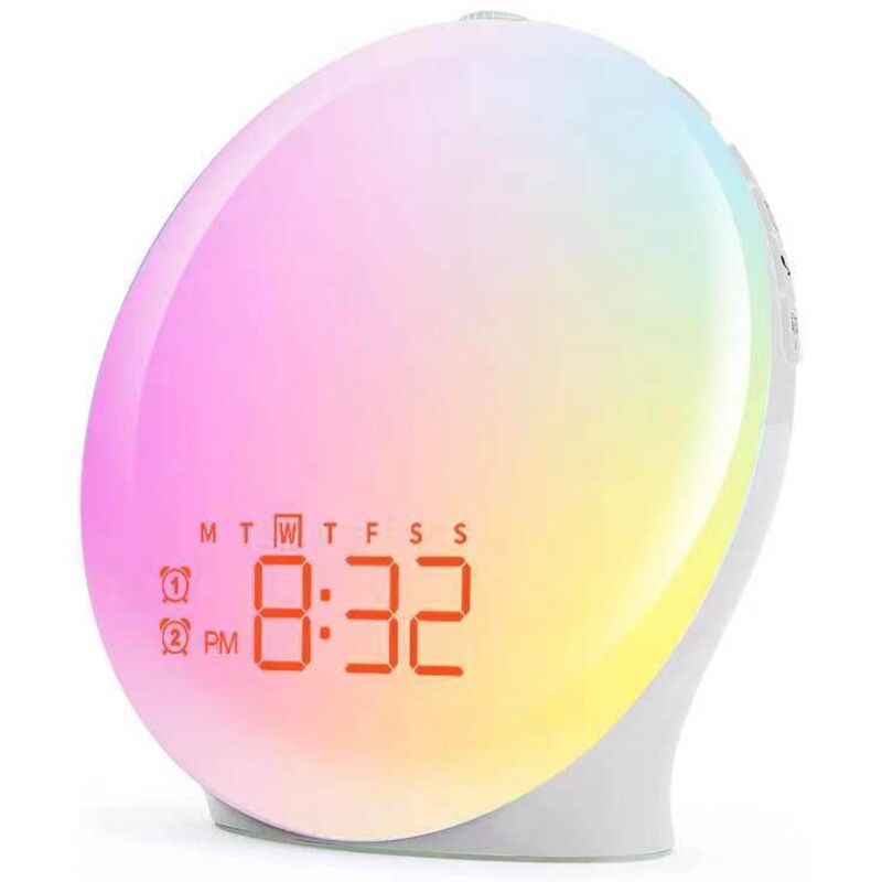 Réveil Lumière Bluetooth,Radio Eveil Matin Lumineux Lampe de Chevet 20 Niveaux de Luminosité Simulateur d'Aube et Crépuscule 2 Réveils 22 Sons