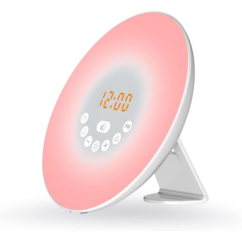 Réveil Lumière du Jour, Simulateur d'Aube Réveil, Simulation Lever Soleil et du Coucher Soleil, 6 Sons Naturels, Alarme, Snooze, 6 Couleurs de