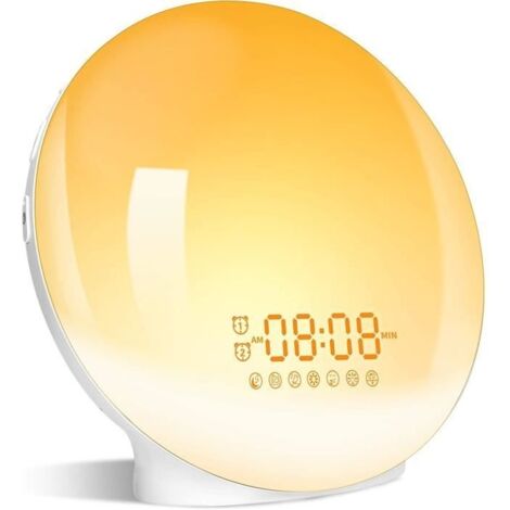 Réveil Lumière LED Radio Réveil Matin Lumineux Lampe de Chevet 20 Niveaux de Luminosité Simulateur d'Aube et Crépuscule
