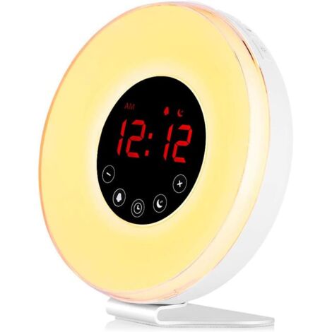 Réveil Lumière Simulateur d'Aube et de Crépuscule Lampe de Chevet LED Commande Tactile avec 10 Niveaux de Luminosité Fonction Snooze, Radio FM Numérique, 6 Sons Naturels, 7 Couleurs-Fei Yu