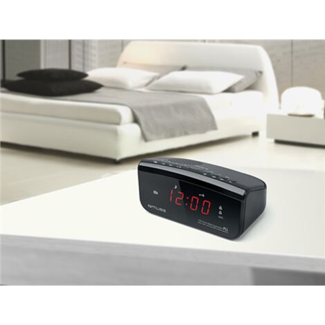 Réveil lumineux double alarme – Tuner numérique FM – Affichage LED rouge 0.6'' – Mémorisation 20 stations – Alimentation secteur – Muse
