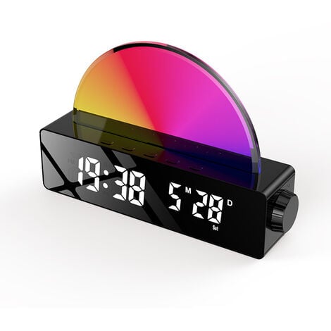 Réveil Lumineux, Lampe de Réveil avec Simulation de Lever du Soleil, Snooze/6 Sonneries/10 Sons de Sommeil/Minuterie/Affichage Température, Lampe Atmosphère avec 7 Couleurs Changeantes, Port de Charge