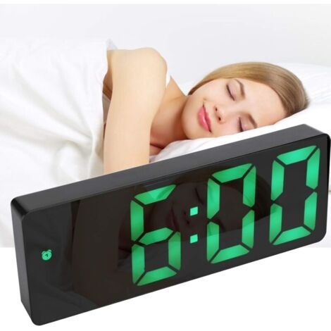 Réveil lumineux miroir LED avec fonction snooze – Luminosité réglable – Port USB pour recharge – Idéal pour chambre et bureau