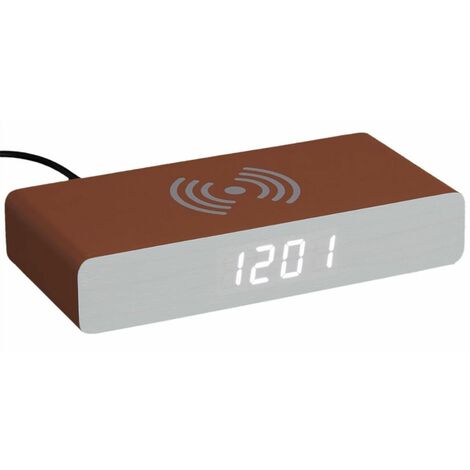 Réveil lumineux orange chargeur induction – Dimensions 16 x 7,5 x 2,9 cm – Compatible QI – Bois et PVC pour design moderne – La Chaise Longue