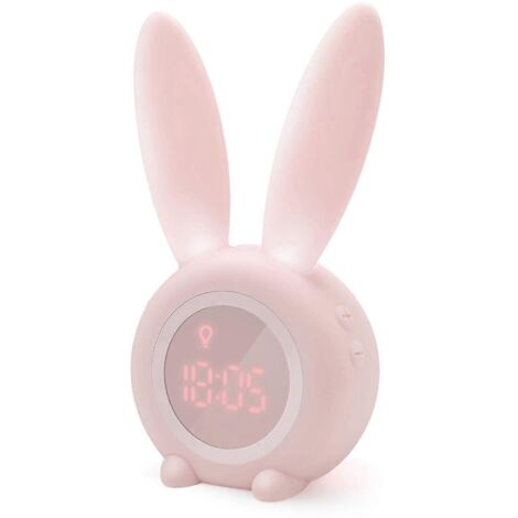 Réveil lumineux pour enfants, horloge lapin mignonne, lampe blanche, cadeau pour la fête des enfants (fille/garçon), rose