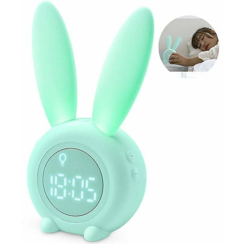 Réveil lumineux pour enfants Lapin mignon Réveil pour enfants Creative Green en Forme de Lapin Mignon, Intelligent Réglage Automatique Lumière de