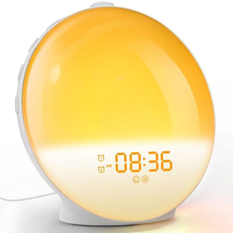 Réveil lumineux – Radio-réveil à double alarme – 7 sons de la nature – Radio FM –