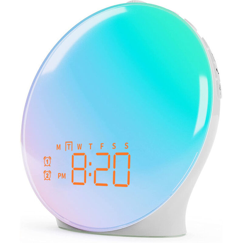 Radio-réveil Simulateur d'aube et de crépuscule avec lampe de chevet LED - Réveillez-vous en douceur avec une ambiance lumineuse personnalisable et