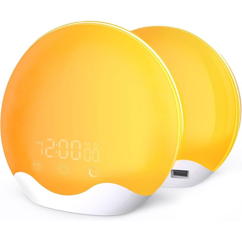 Réveil lumineux, réveil à lumière du jour, simulateur d'aube et de crépuscule, radio FM, 5 sons de la nature, 2 alarmes, fonction snooze, 12 couleurs