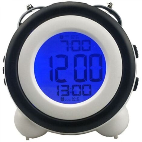 Réveil lumineux, réveil intelligent, lampe de chevet en métal avec double sonnerie, veilleuse à capteur intelligent, réveil électronique, horloge lumineuse pour enfants (noir)