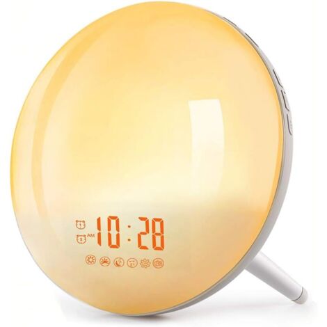 Réveil lumineux, veilleuse LED pour enfants avec 2 alarmes, 7 tonalités d'alarme / radio FM 20 niveaux de luminosité / 16 volumes réglables-Fei Yu