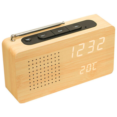 Réveil lumineux，Radio réveil en bois de chevet rétro Radio-réveil en Bois Haute définition Grand écran Radio-réveil à Affichage numérique