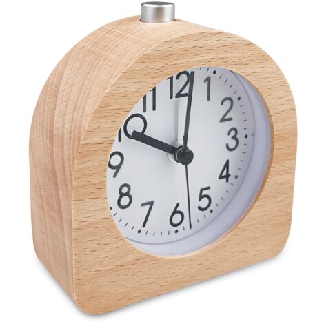 Réveil Matin à Piles Analogique Silencieux sans Tic-Tac, Bois Rétro, Lumineux de Voyage, Horloge à Aiguilles Classique avec Fonction Snooze